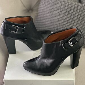 Calvin Klein Ella Waxy Tumbled Leather Black Heeled Boots with Buckle